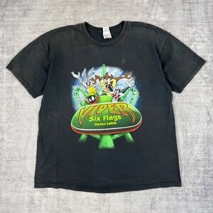 Six Flags Shirt Mens XL Black Vintage 1999 Viper Looney Tunes Amusement Park